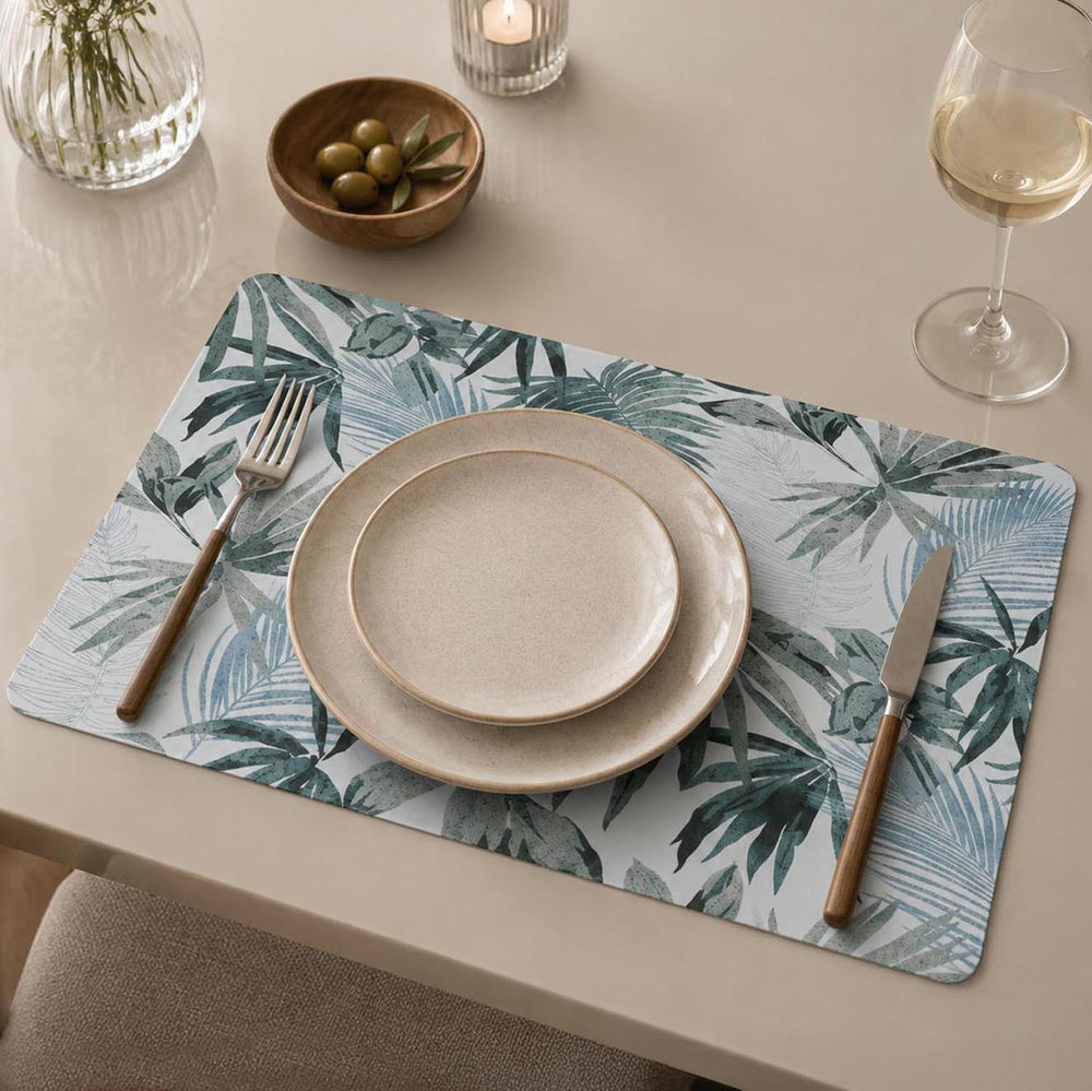 Leaves Print Placemat Set of 4- Grey