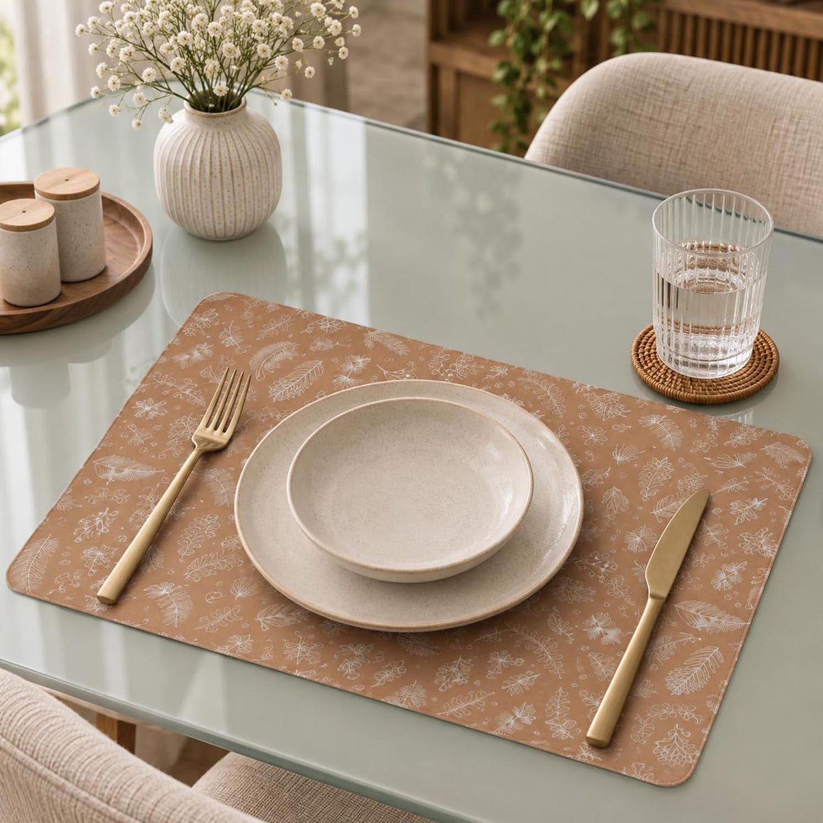 Leafy Printed EVA Placemat Set of 4- Brown