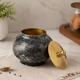 Round Metal Cannister with Lid- Black & Gold