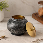 Round Metal Cannister with Lid- Black & Gold