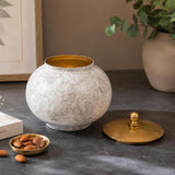 Round Metal Cannister with Lid- White & Gold