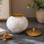 Round Metal Cannister with Lid- White & Gold