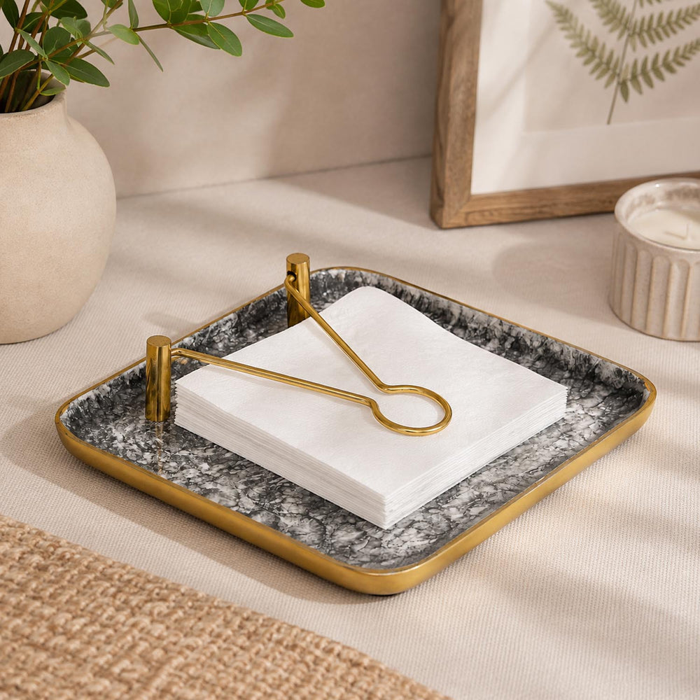 Metal Tissue Holder with Clip- Black & Gold