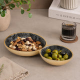 Two Compartments Oval Serving Platter- Black & Gold