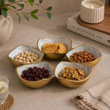 Five Bowls Round Serving Platter- White & Gold