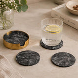 Round Coasters Set of 4 with Holder- Black & Gold