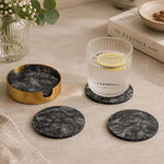 Round Coasters Set of 4 with Holder- Black & Gold