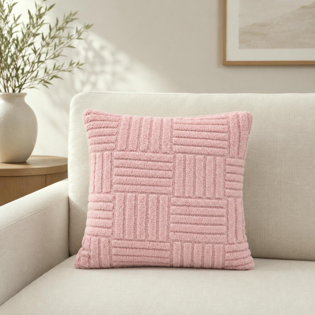 Geometric Polyester 50 x 50 cm Filled Cushion- Pink