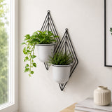 Wall Mountable Metal Duo Planter- Ivory & Black
