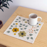 Floral Embroidery Cotton Square Trivets- Beige & Green