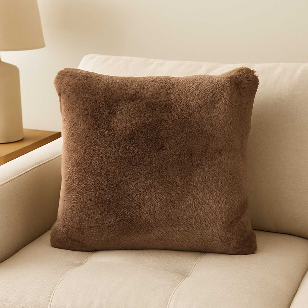 Faux Fur Decorative Filled Cushion- Brown