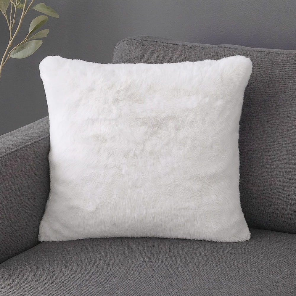 Faux Fur Decorative Filled Cushion- White