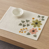 Floral Embroidery Table Placemat- Beige & Green