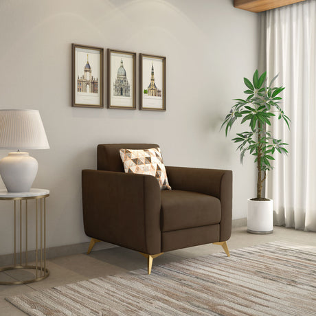 Cooper 1 Seater Fabric Sofa with Cushion- Brown