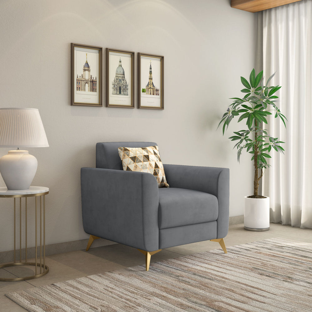 Cooper 1 Seater Fabric Sofa with Cushion- Metallic Grey