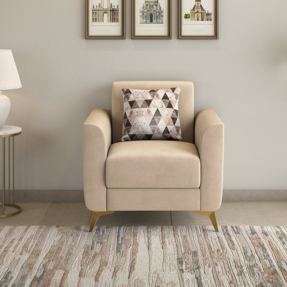 Nilkamal Cooper Fabric 1 Seater Sofa with Cushion (Beige)