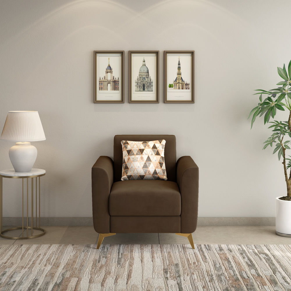 Cooper 1 Seater Fabric Sofa with Cushion- Brown