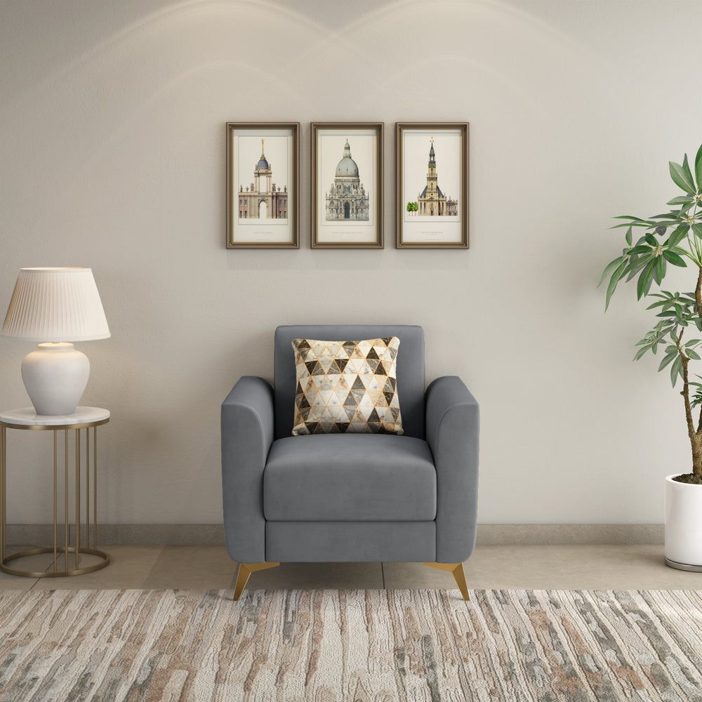 Cooper 1 Seater Fabric Sofa with Cushion- Metallic Grey