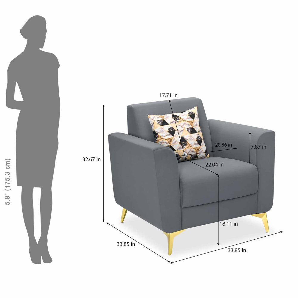 Cooper 1 Seater Fabric Sofa with Cushion- Metallic Grey
