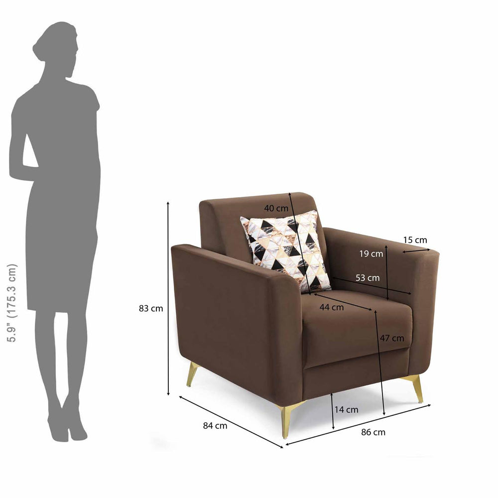 Cooper 1 Seater Fabric Sofa with Cushion- Brown