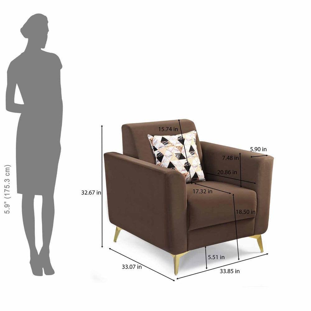 Cooper 1 Seater Fabric Sofa with Cushion- Brown