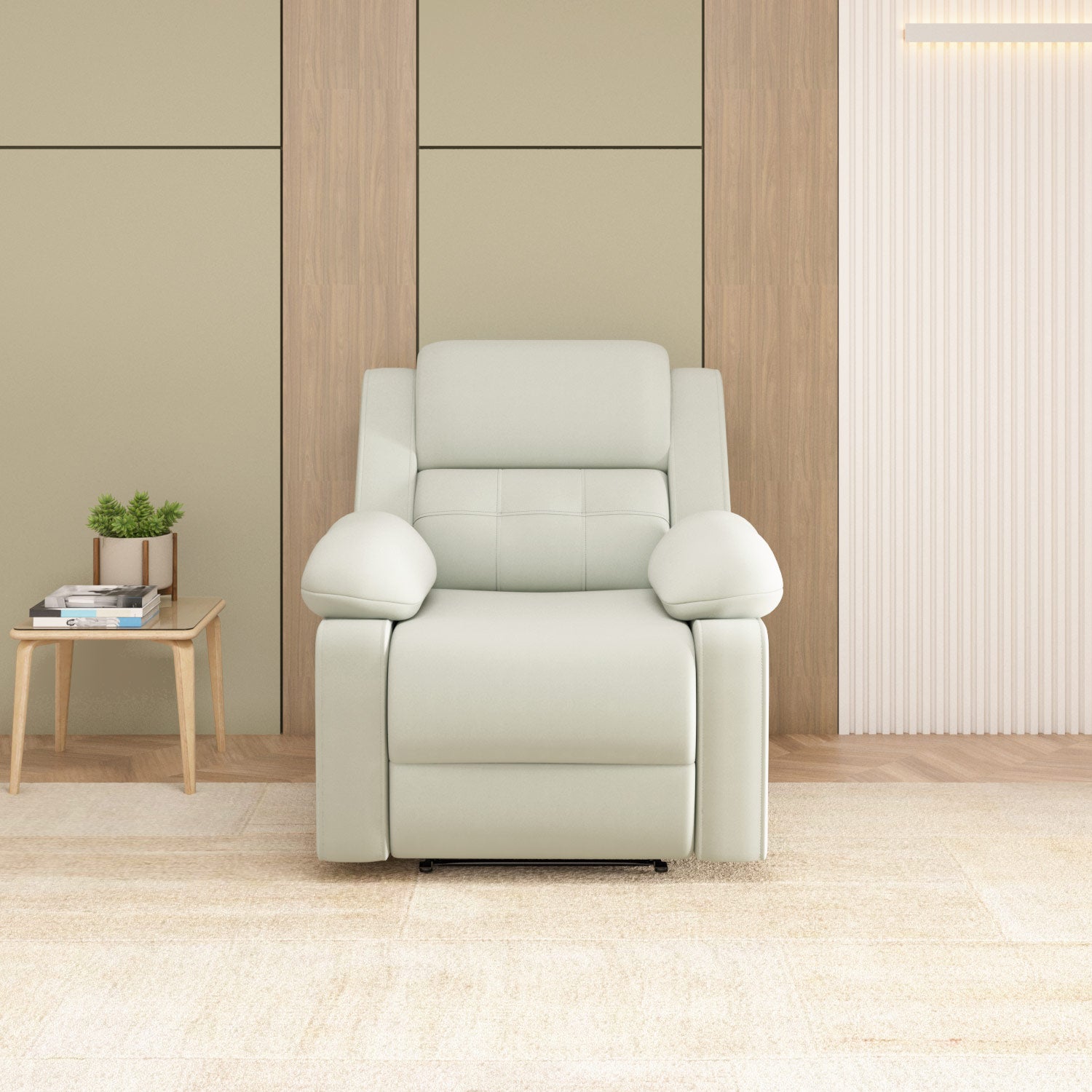 Derik 1 Seater Manual Recliner Sofa- Beige