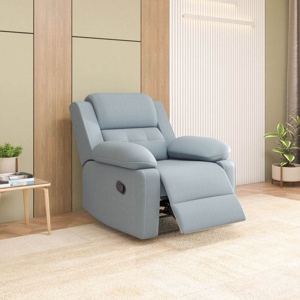 Derik 1 Seater Manual Recliner Sofa- Metallic Grey