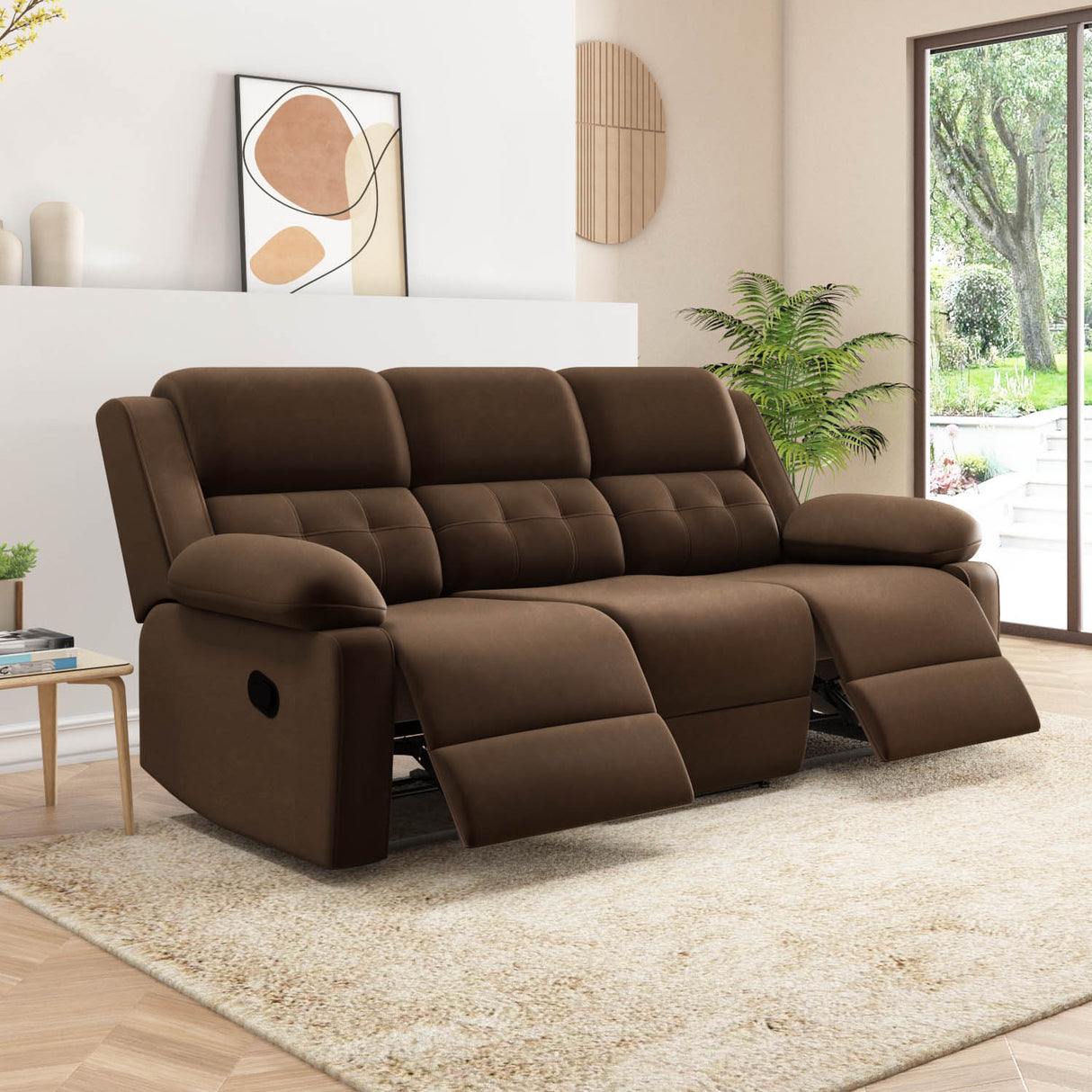 Nilkamal Derik 3 Seater Manual Recliner (Brown)