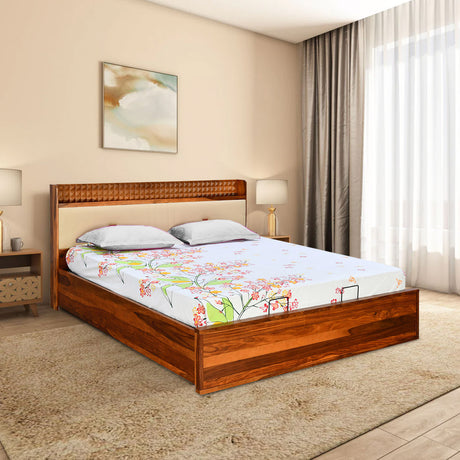 Nilkamal Dewsbury Solid Wood Queen Bed with Hydraulic Storage (Walnut)