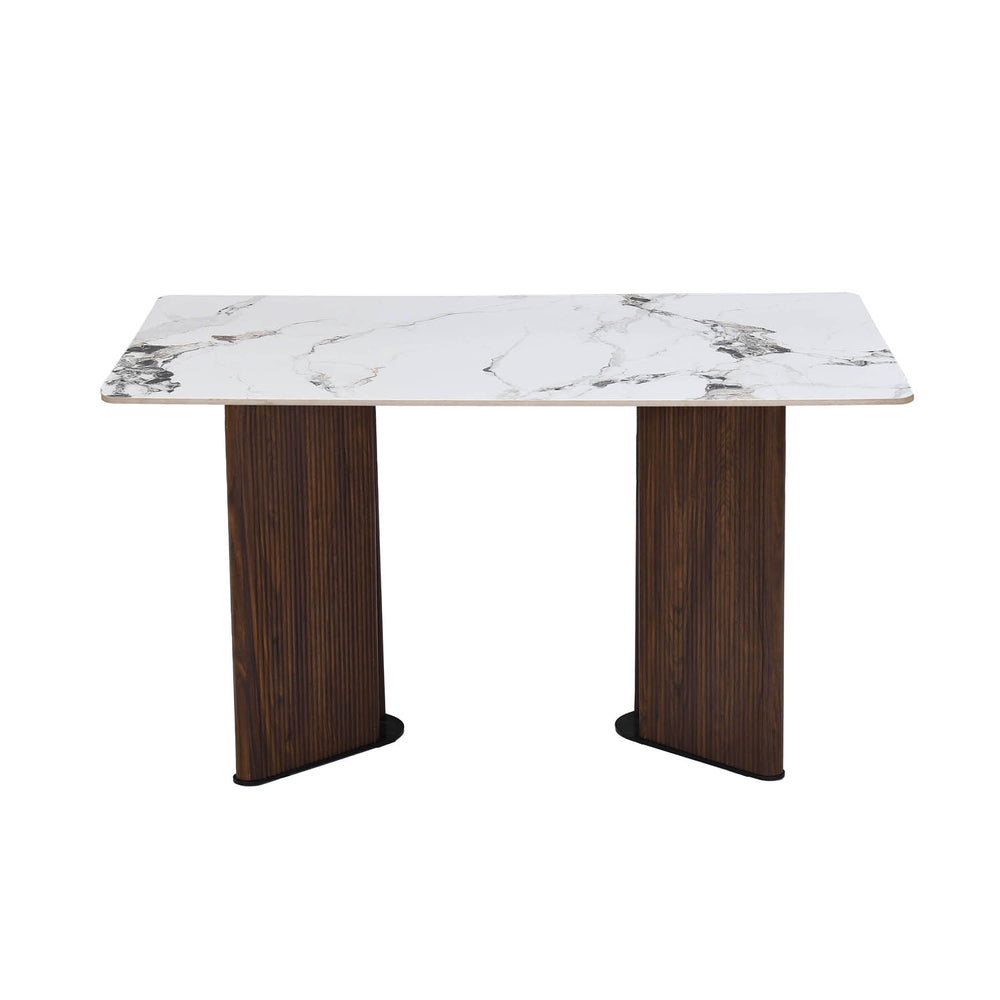4 Seater Alune Ceramic Dining Set with Dexor Base and Linzy Chairs- Ash White