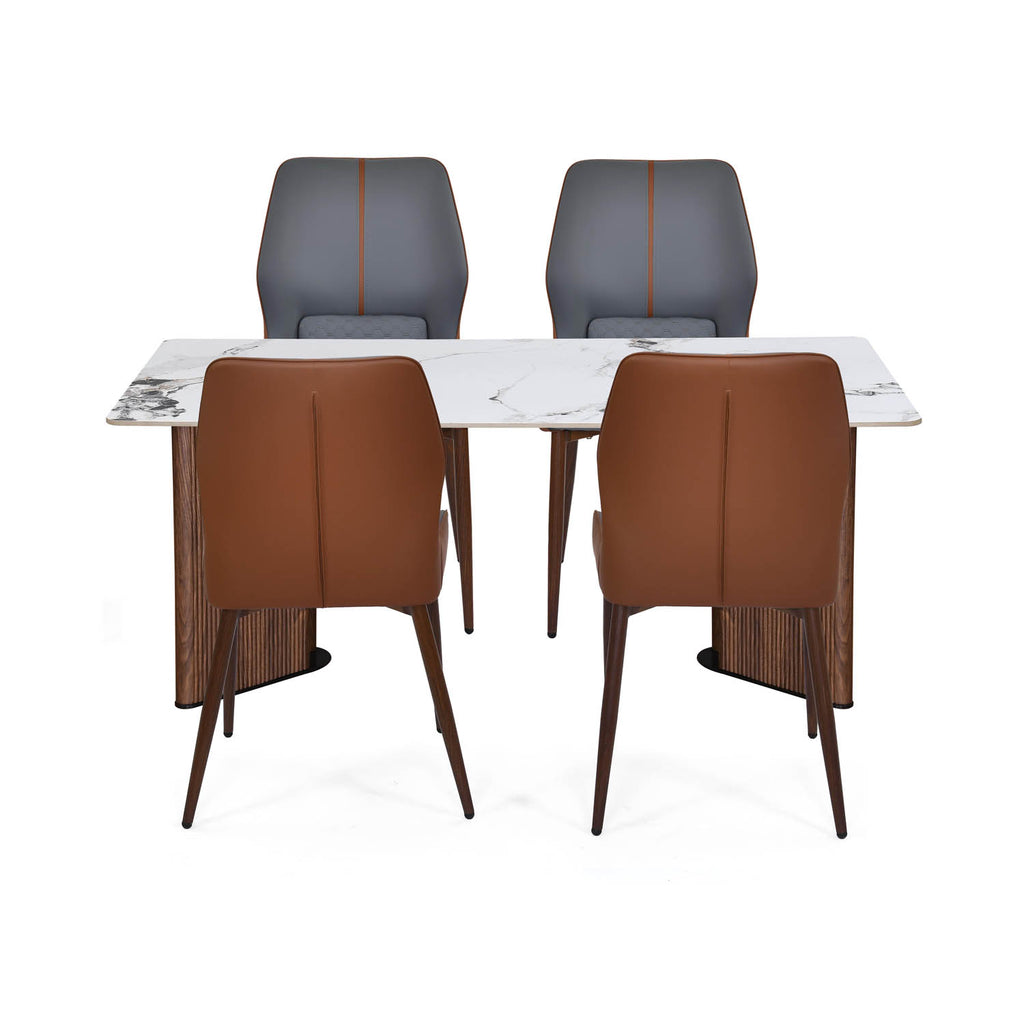 4 Seater Alune Ceramic Dining Set with Dexor Base and Ellipse Chairs- Ash White