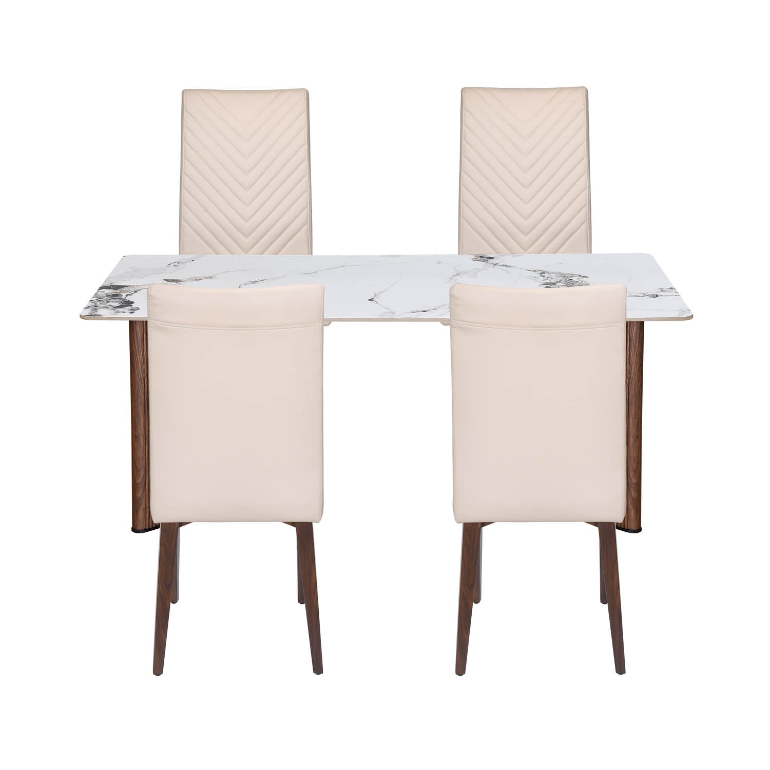 4 Seater Allune Ceramic Dining Set with Dexor Base and Linzy Chairs- Ash White
