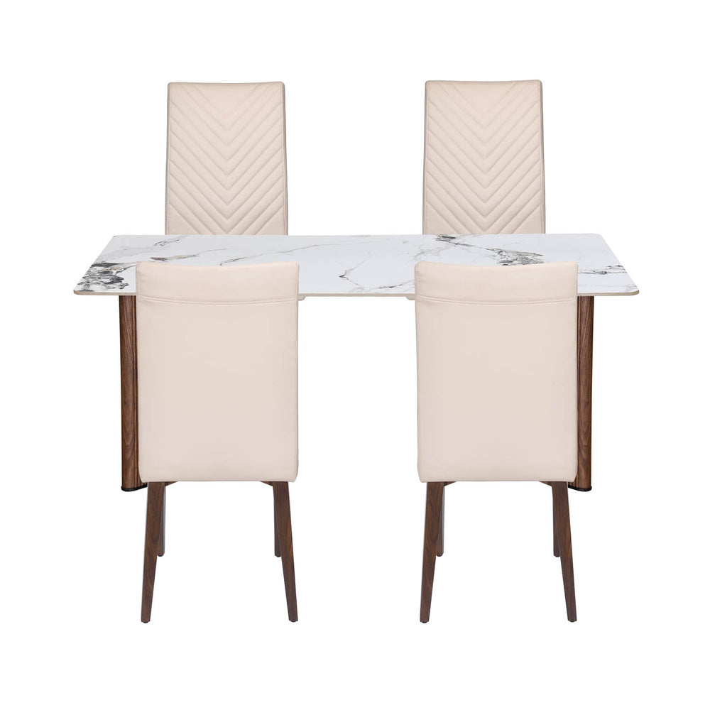 4 Seater Alune Ceramic Dining Set with Dexor Base and Linzy Chairs- Ash White