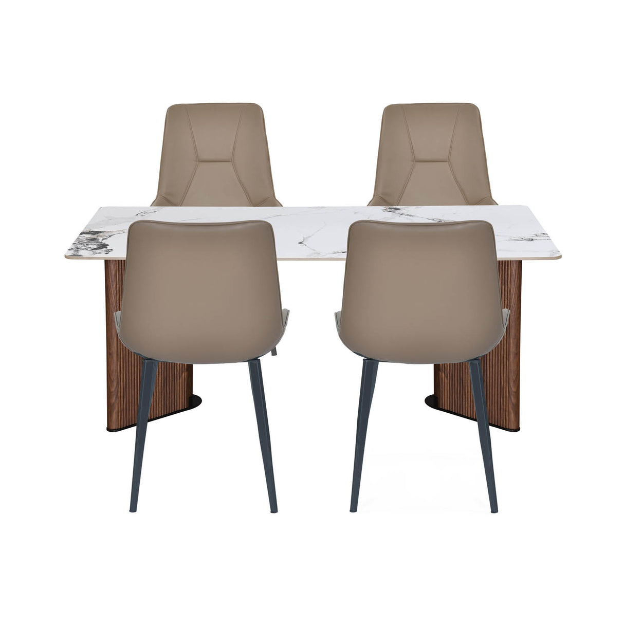 4 Seater Allune Ceramic Dining Set with Dexor Base and Nivo Chairs- Ash White