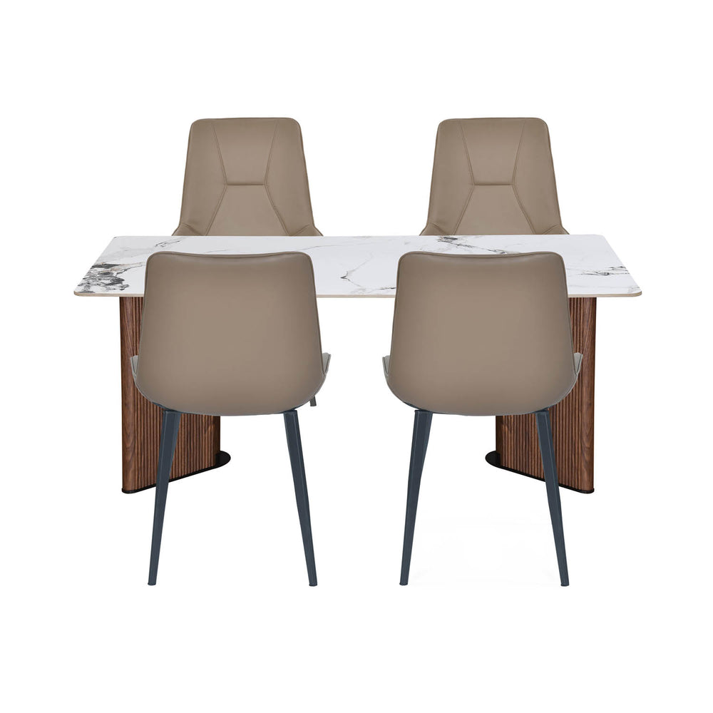 4 Seater Allune Ceramic Dining Set with Dexor Base and Nivo Chairs- Ash White