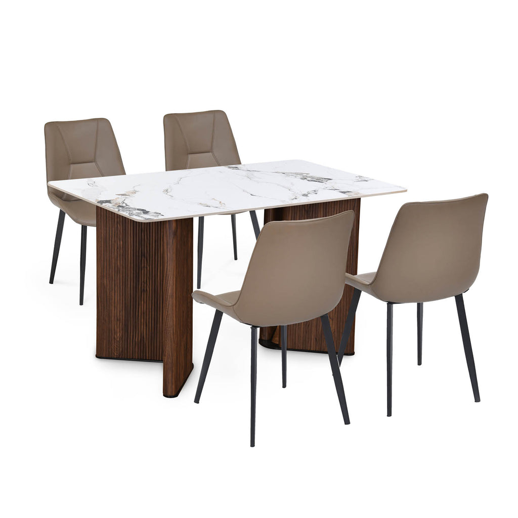 4 Seater Alune Ceramic Dining Set with Dexor Base and Nivo Chairs- Ash White