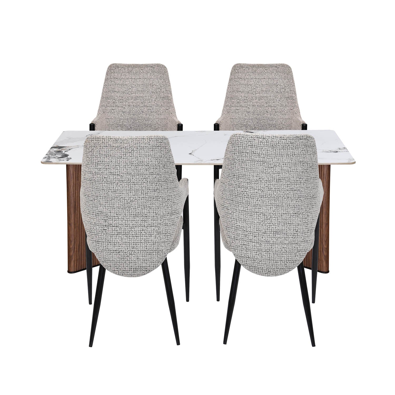 4 Seater Allune Ceramic Dining Set with Dexor Base and Tierra Chairs- Ash White