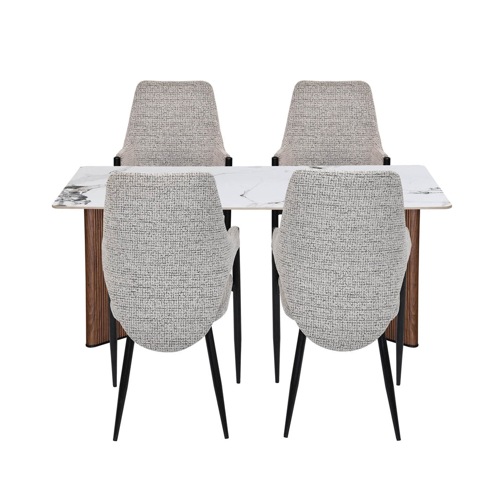 4 Seater Alune Ceramic Dining Set with Dexor Base and Tierra Chairs- Ash White