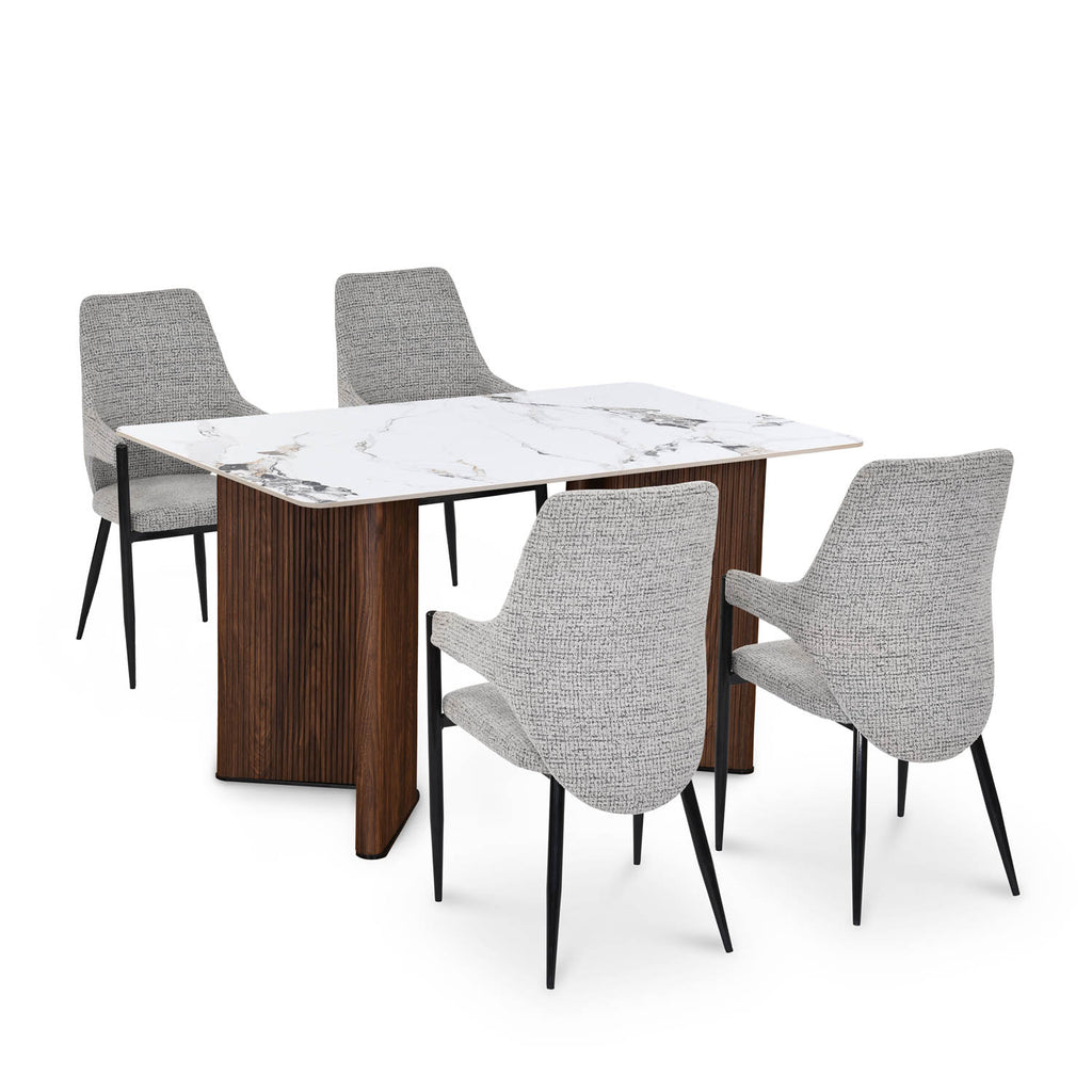 4 Seater Alune Ceramic Dining Set with Dexor Base and Tierra Chairs- Ash White