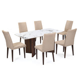 6 Seater Allune Ceramic Dining Set with Dexor Base and Linzy Chairs- Ash White