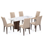 6 Seater Allune Ceramic Dining Set with Dexor Base and Linzy Chairs- Ash White