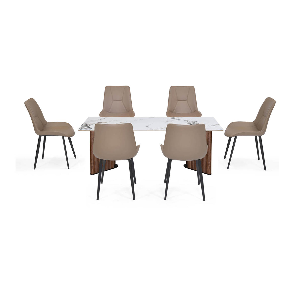 6 Seater Allune Ceramic Dining Set with Dexor Base and Nivo Chairs- Ash White