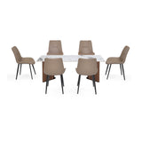 6 Seater Allune Ceramic Dining Set with Dexor Base and Nivo Chairs- Ash White