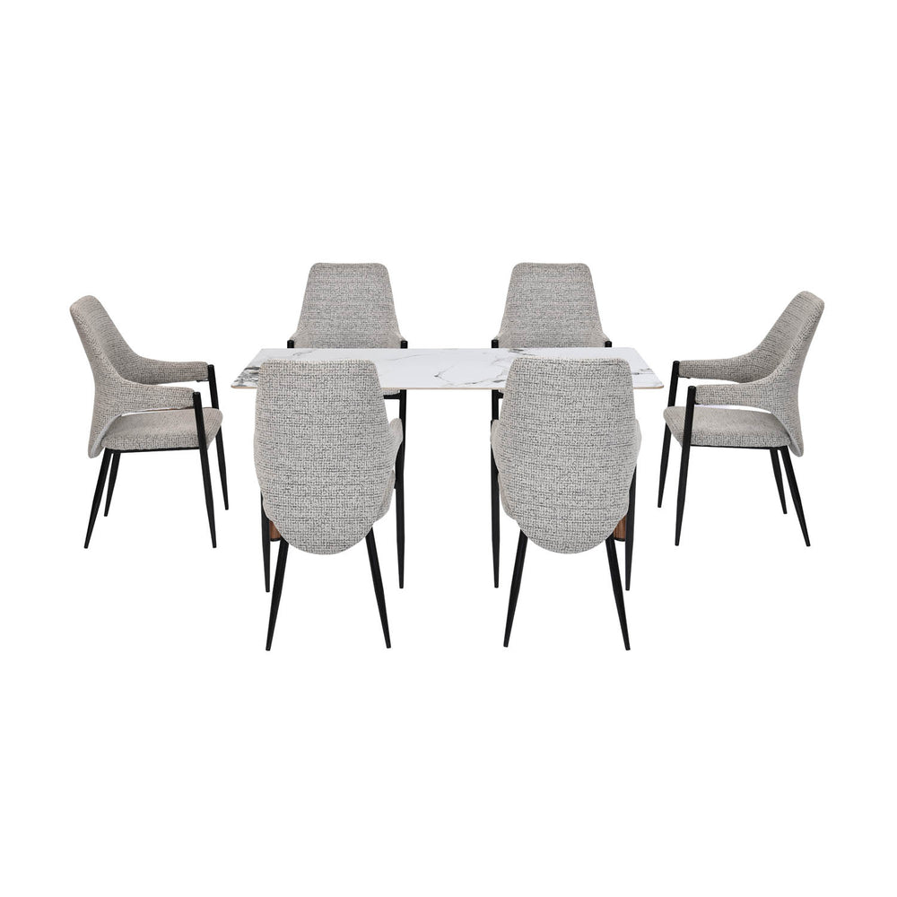 6 Seater Alune Ceramic Dining Set with Dexor Base and Tierra Chairs- Ash White