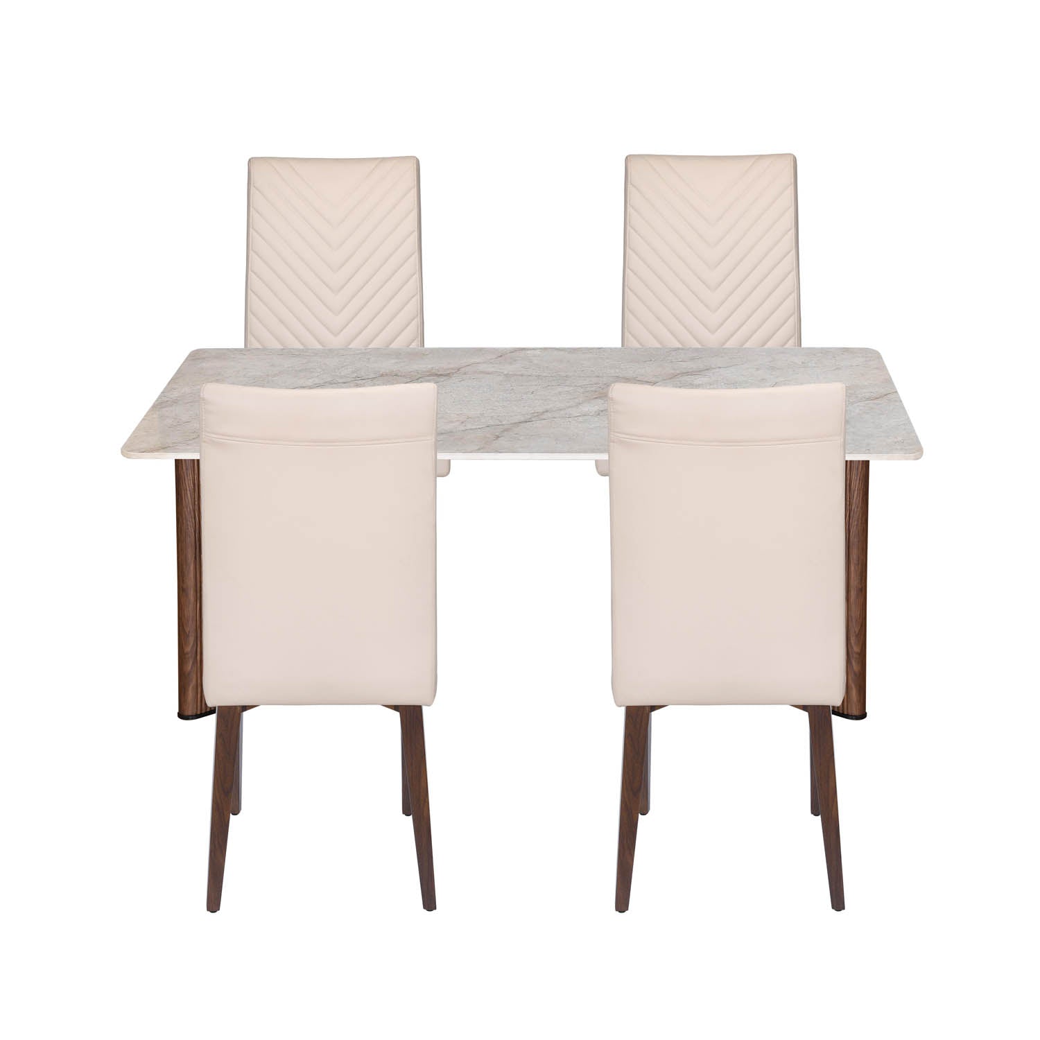 4 Seater Bevon Ceramic Dining Set with Dexor Base and Linzy Chairs- Cloud Beige