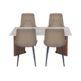4 Seater Bevon Ceramic Dining Set with Dexor Base and Nivo Chairs- Cloud Beige