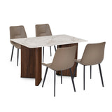 4 Seater Bevon Ceramic Dining Set with Dexor Base and Nivo Chairs- Cloud Beige