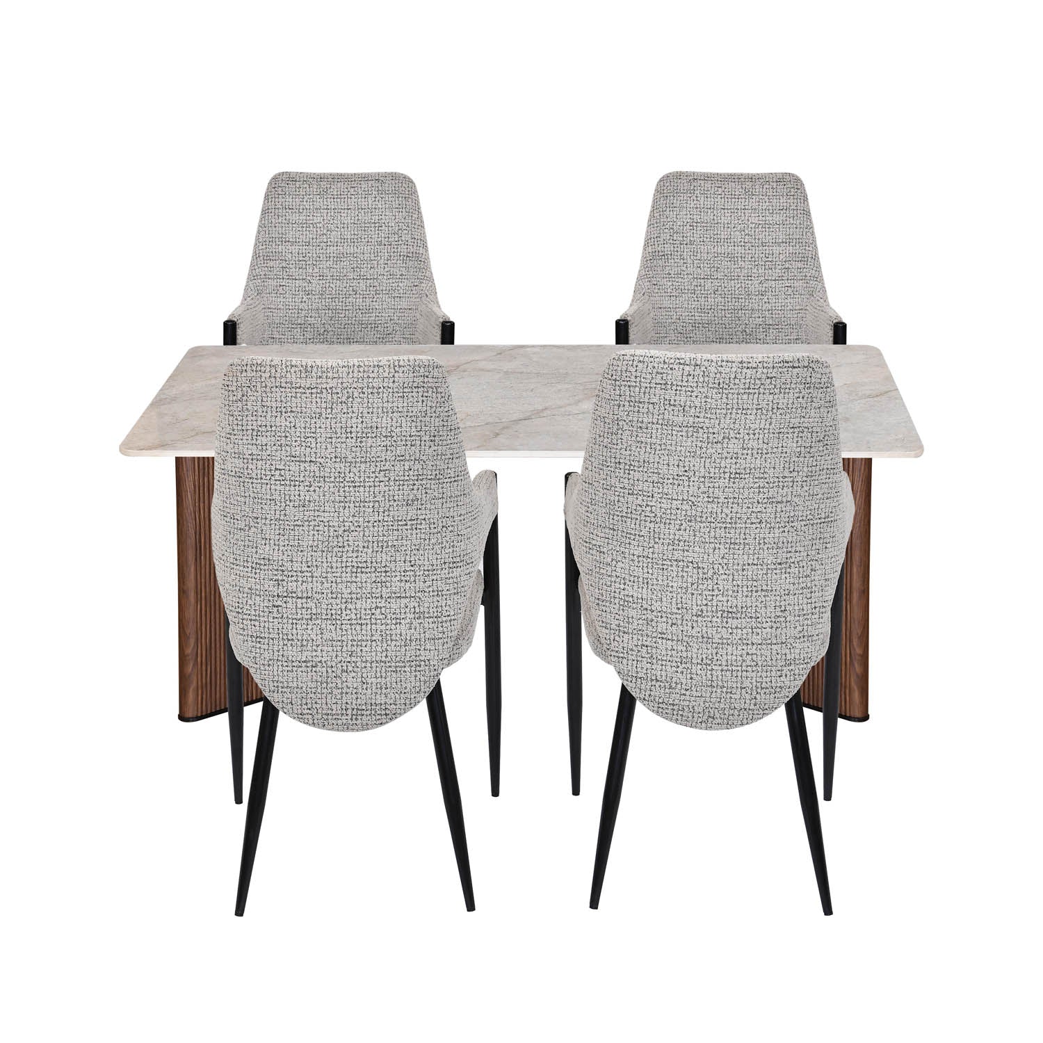 4 Seater Bevon Ceramic Dining Set with Dexor Base and Tierra Chairs- Cloud Beige