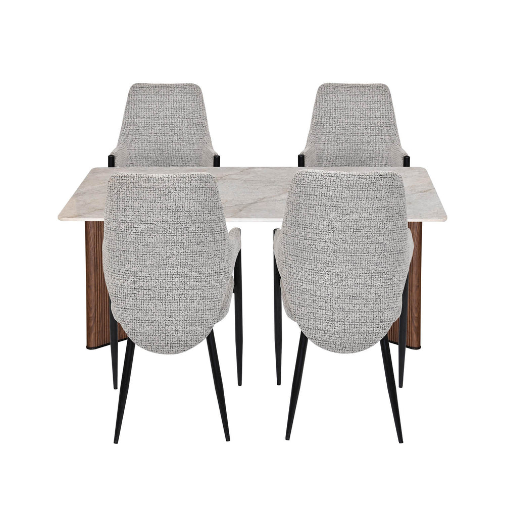 4 Seater Bevon Ceramic Dining Set with Dexor Base and Tierra Chairs- Cloud Beige