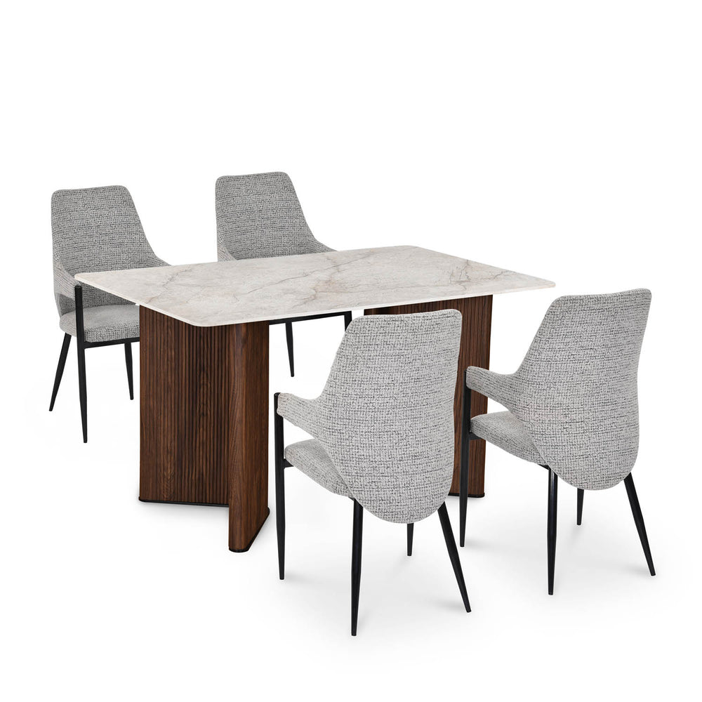 4 Seater Bevon Ceramic Dining Set with Dexor Base and Tierra Chairs- Cloud Beige